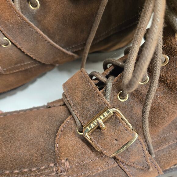 Lauren Ralph Lauren ZABBY Brown Suede Shearling Lace-Up Lug Sole Boots, Sz 8 - Picture 6 of 14